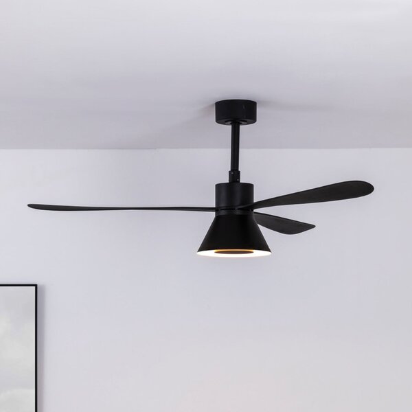 FARO BARCELONA Stropni ventilator Amelia Cone L LED, crni, tih, 132 cm, prigušiva, Crno, Dnevni boravak/blagovaonica, Plastika
