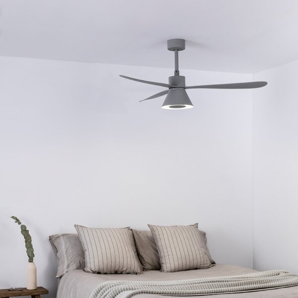 FARO BARCELONA Stropni ventilator Amelia Cone L LED, sivi, DC, tih, 132 cm, prigušiva, Sivo, Dnevni boravak/blagovaonica, Plastika