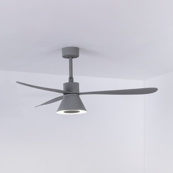 FARO BARCELONA Stropni ventilator Amelia Cone L LED, sivi, DC, tih, 132 cm, prigušiva, Sivo, Dnevni boravak/blagovaonica, Plastika