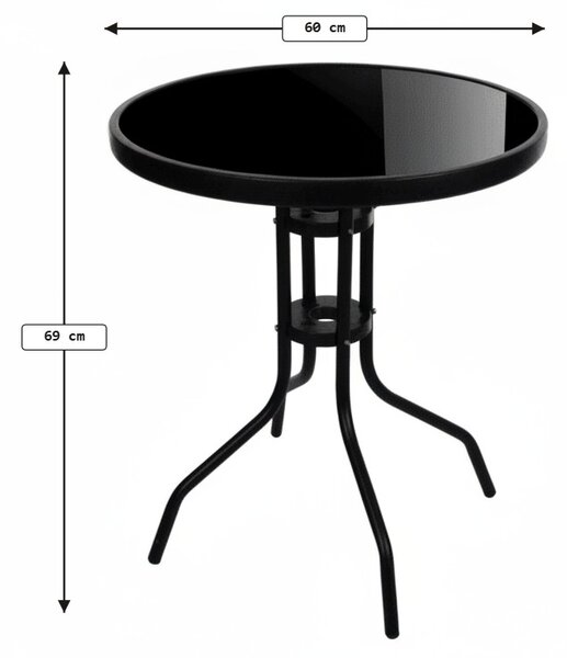 Okrugli vrtni stol sa staklenom pločom ISLAND BLACK 60 cm, crni