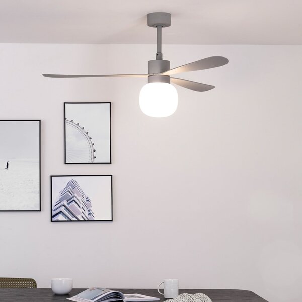 FARO BARCELONA Stropni ventilator Amelia Ball L LED, sivi, DC, tih, 132 cm, prigušiva, Sivo, Dnevni boravak/blagovaonica, Plastika