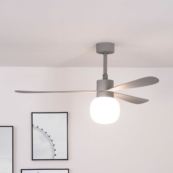 FARO BARCELONA Stropni ventilator Amelia Ball L LED, sivi, DC, tih, 132 cm, prigušiva, Sivo, Dnevni boravak/blagovaonica, Plastika