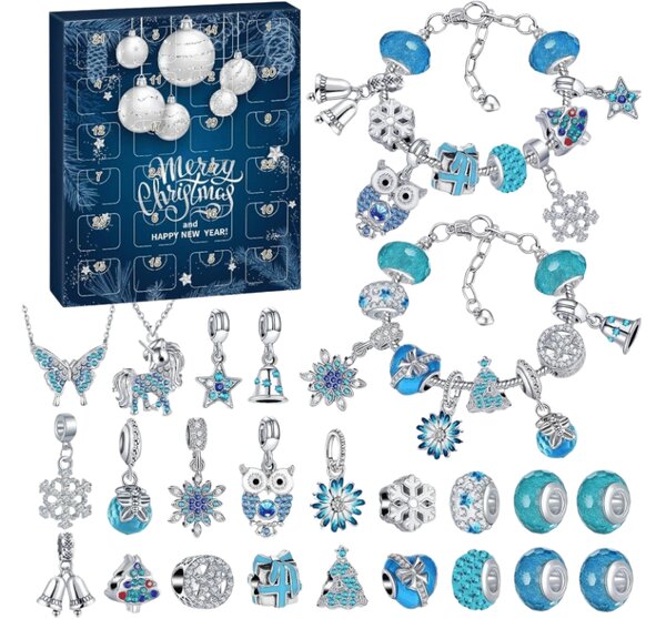 Adventski kalendar BLUE DIAMONDS s narukvicama, lancima i privjescima, plava/srebrna