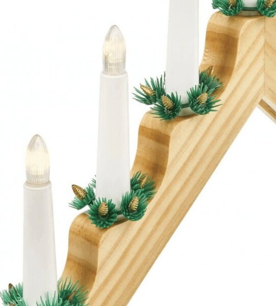 Božićni svijećnjak za prozor HOLLY NIGHT drveni 7 LED, bijeli
