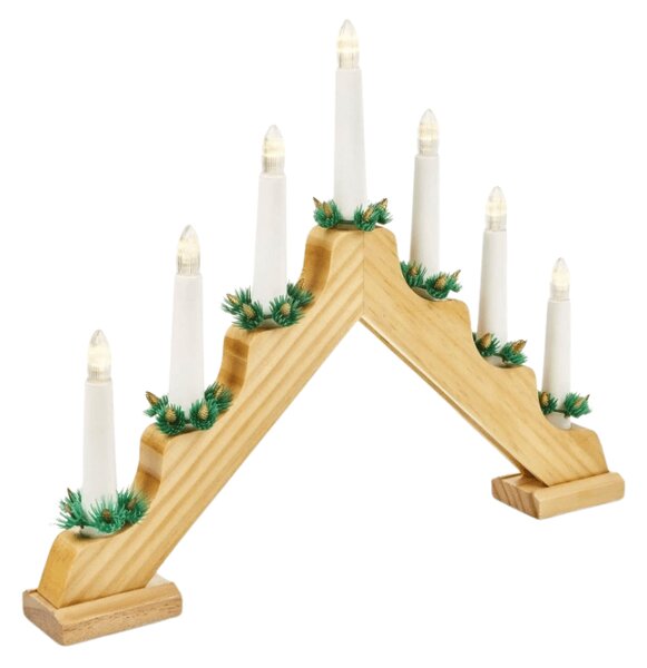 Božićni svijećnjak za prozor HOLLY NIGHT drveni 7 LED, bijeli