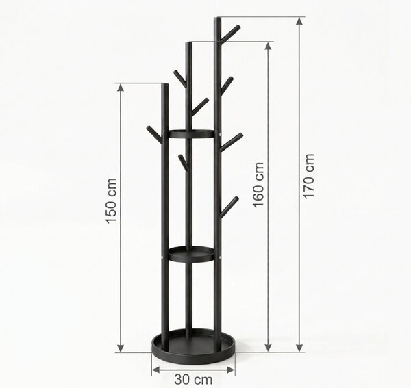 Stalak za odjeću TREES 170 cm, crni