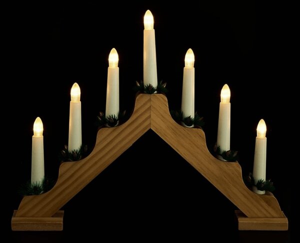 Božićni svijećnjak za prozor HOLLY NIGHT drveni 7 LED, bijeli