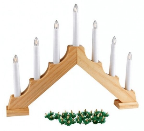 Božićni svijećnjak za prozor HOLLY NIGHT drveni 7 LED, bijeli