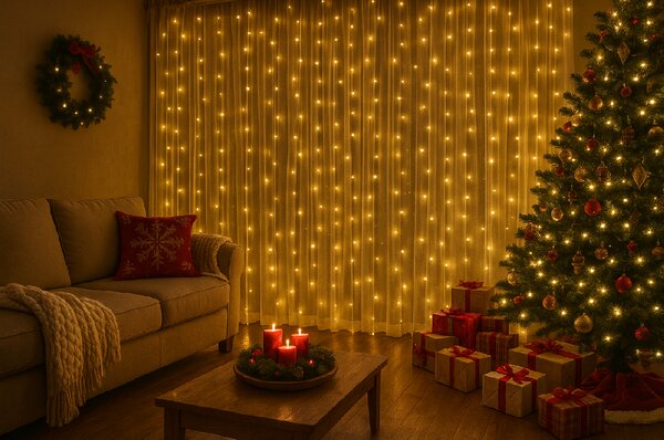 LED svjetlosna zavjesa STAR RAIN 3x3 m, topla bijela