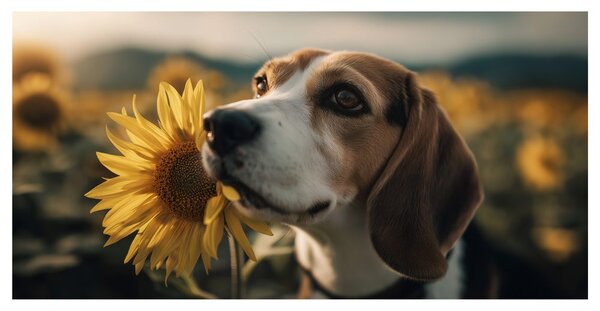 Slika beagle sa suncokretom