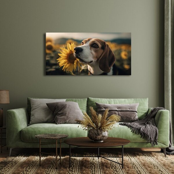 Slika beagle sa suncokretom