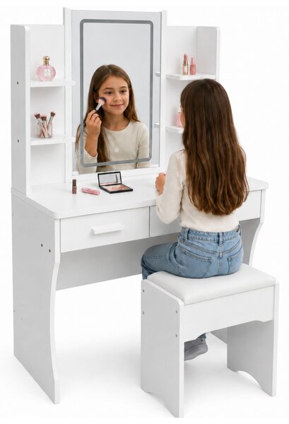 Lean Toys Toaletni stolić s LED ogledalom i dvije ladice - Bijeli