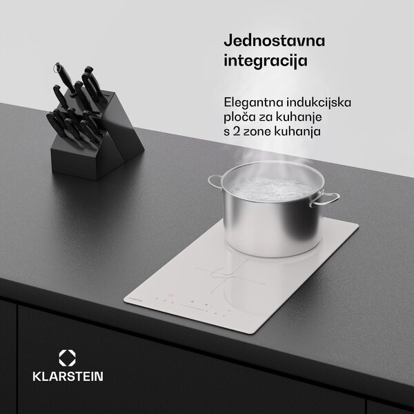 Klarstein Indukcijska ploča za kuhanje PowerGlide | Moderna, kompaktna i snažna | 2 zone kuhanja | 3500 W | 30 cm