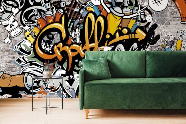 Tapeta graffiti na zidu od cigle