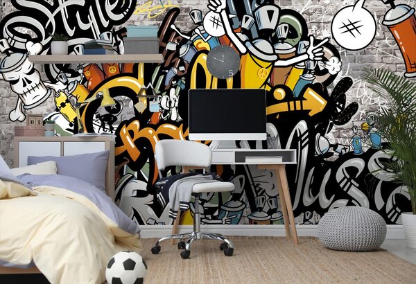 Tapeta graffiti na zidu od cigle