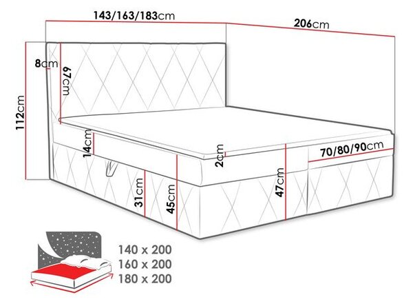 Bračni krevet 140 cm Tebsano (zelena) (s podnicom i madracem) (s prostorom za odlaganje)