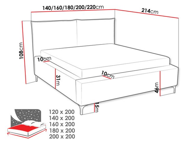 Bračni krevet 180 cm Camtana (crna) (s podnicom) (s prostorom za odlaganje)