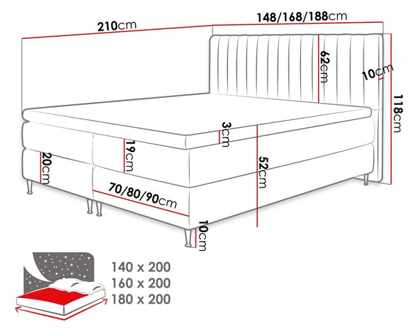 Bračni krevet Boxspring 140 cm Rondel (fresh 01)