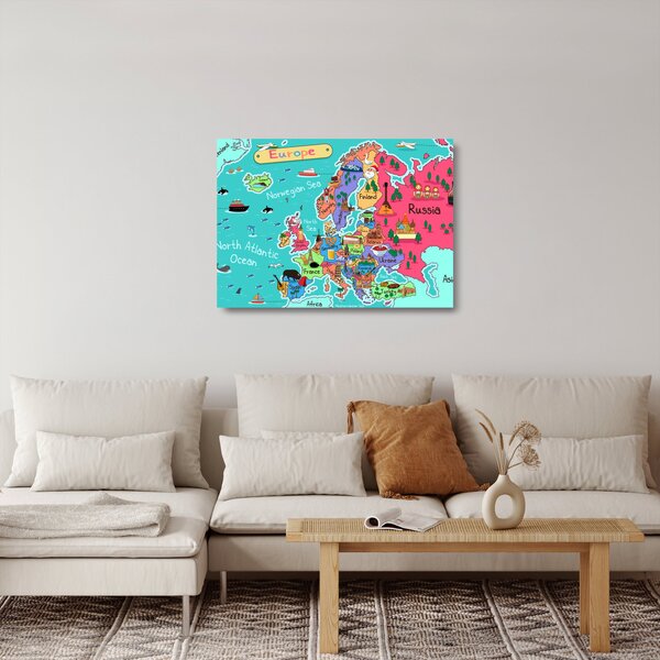 Staklena slika - Otroški zemljevid Evrope (70x50 cm)