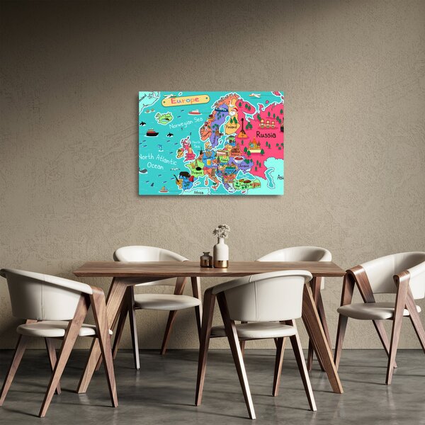 Staklena slika - Otroški zemljevid Evrope (70x50 cm)