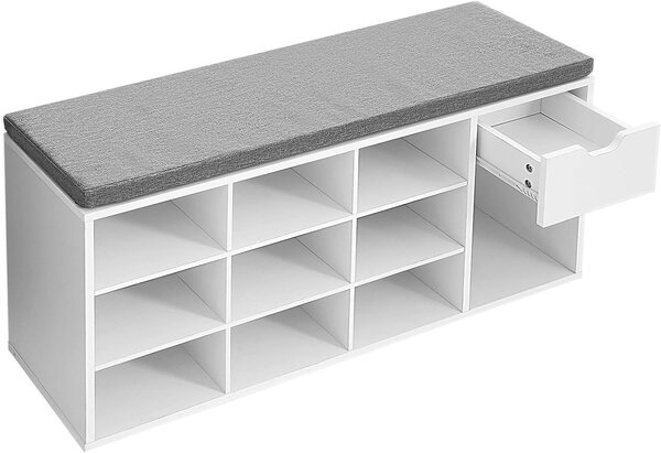 Ormarić za cipele s klupom s sivim sjedalom i ladicom WESO WHITE 104x30x48 cm, bijeli