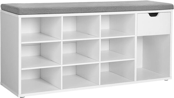 Ormarić za cipele s klupom s sivim sjedalom i ladicom WESO WHITE 104x30x48 cm, bijeli