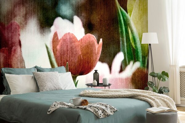 Tapeta livada tulipana u retro stilu