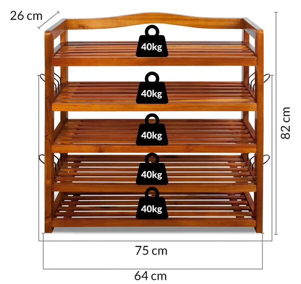 Regal za cipele RUSTIC, 5 polica, 75x26x82 cm, prirodno smeđi Casaria