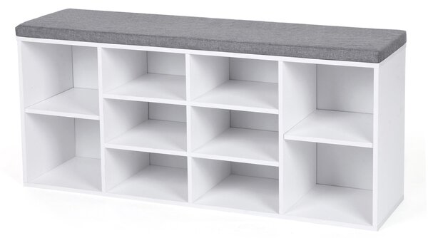Ormarić za obuću s tapeciranom klupicom GABI, 10 pretinaca, 104x30x48 cm, siva/bijela Vasagle