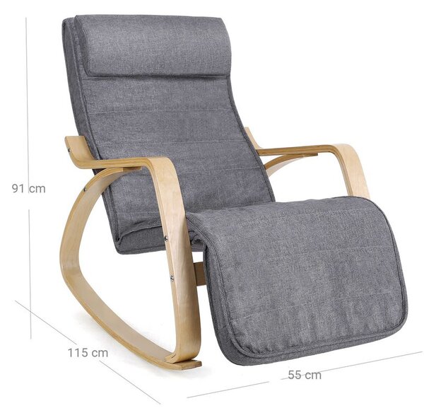 Stolica za ljuljanje, ležaljka SWING, nosivost 150 kg, 67x115x91 cm, siva SongmicsHome