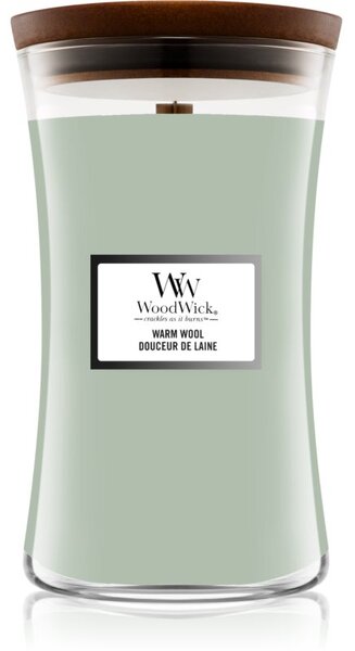 Woodwick Warm Wool mirisna svijeća s drvenim fitiljem 610 g