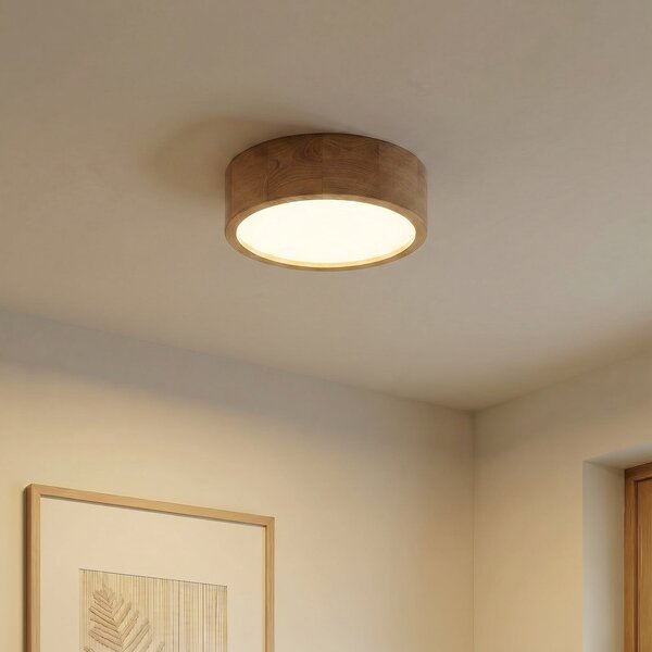 TEMAR LIGHTING Plafonjera Cleo, Ø 28 cm, 2 žarulje, drvo hrast, E27, prigušiva, Drvo, Dnevni boravak/blagovaonica, Drvo