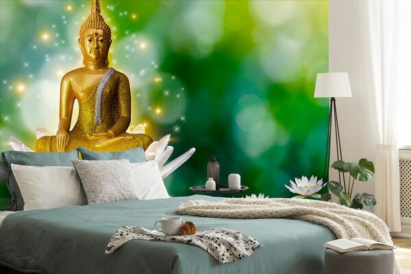 Tapeta zlatni Buddha na lotosovom cvijetu