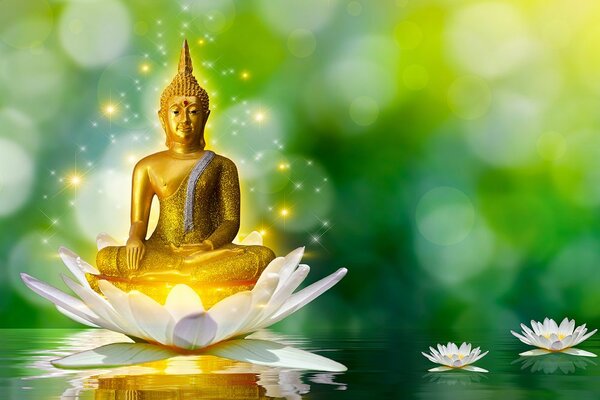 Tapeta zlatni Buddha na lotosovom cvijetu
