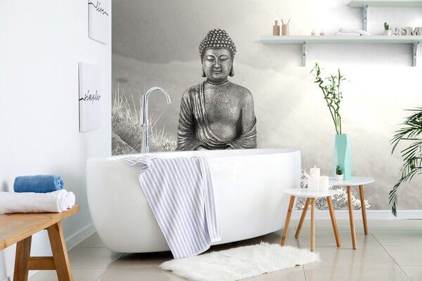 Tapeta crno-bijeli Buddha u meditacijskom položaju