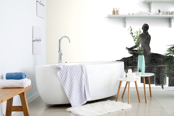 Tapeta meditacija žene u crno-bijelom dizajnu
