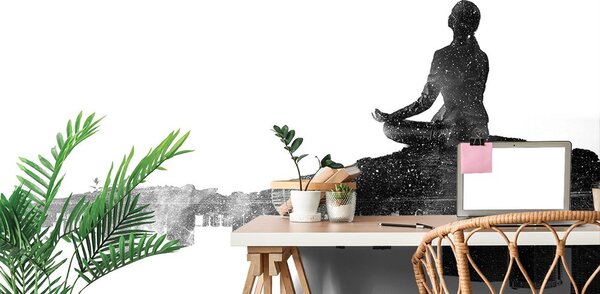 Tapeta meditacija žene u crno-bijelom dizajnu