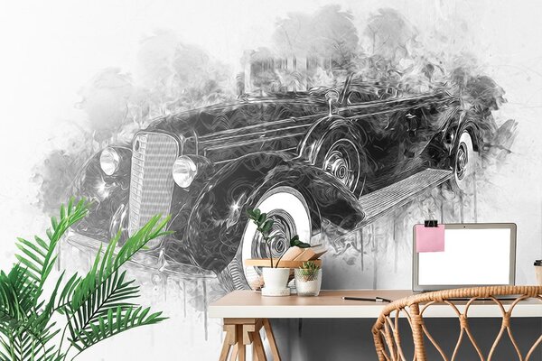 Tapeta crno-bijeli retro automobil