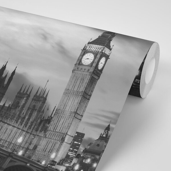 Fototapeta noćni crno-bijeli Big Ben u Londonu