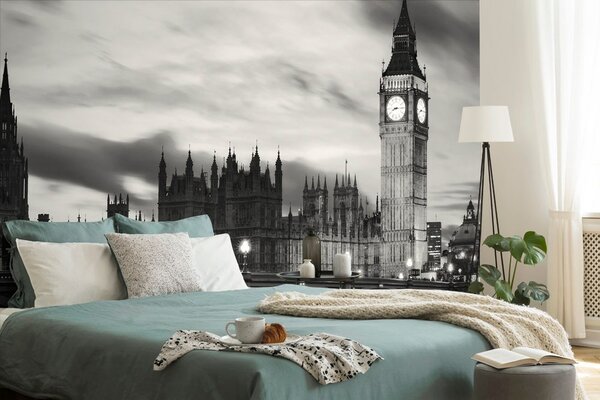 Fototapeta noćni crno-bijeli Big Ben u Londonu