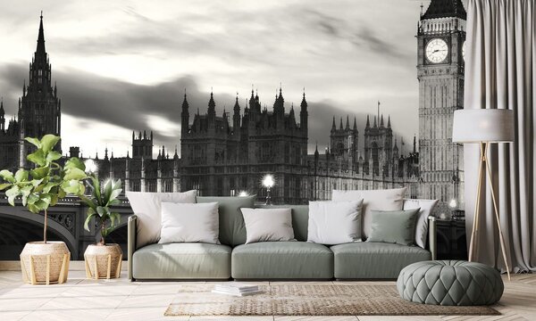 Fototapeta noćni crno-bijeli Big Ben u Londonu