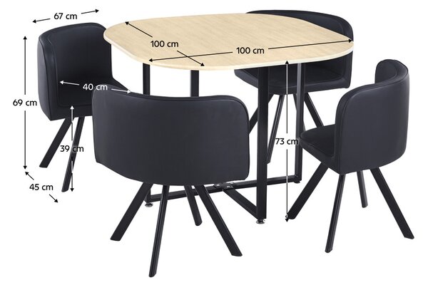 Blagovaonski set Brianite (za 4 osobe) (hrast + crna)