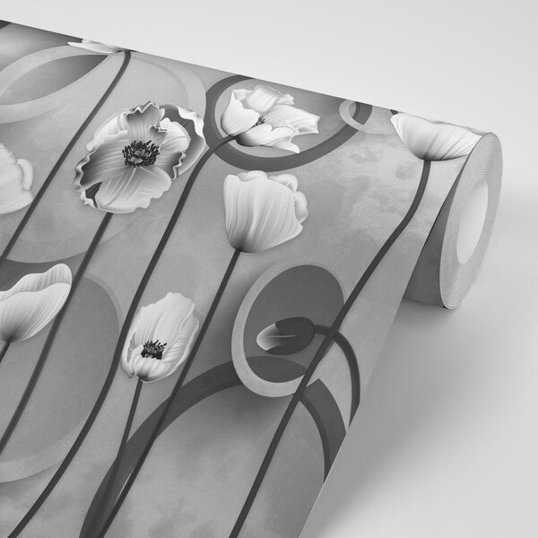 Tapeta crno-bijeli makovi na apstraktnoj pozadini