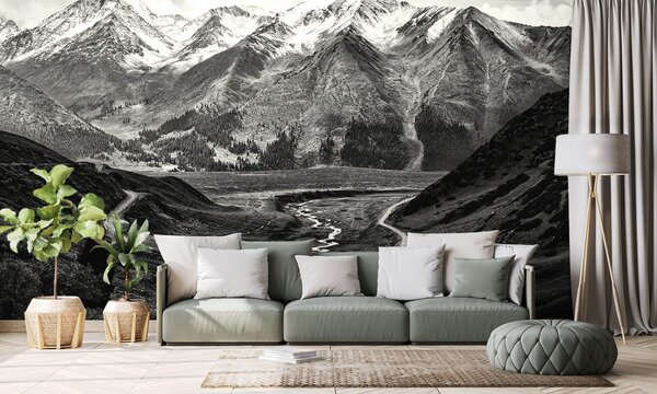 Fototapeta planinska panorama u crno-bijelom