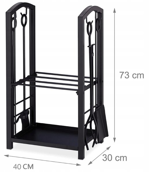 Stalak za drva za kamin s priborom 73 x 40 x 30 cm