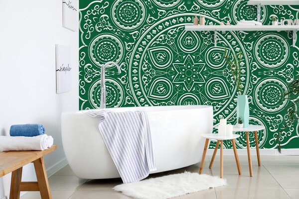 Tapeta nježna etnička Mandala u zelenom dizajnu