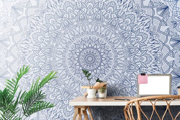 Tapeta detaljna ukrasna Mandala u plavoj boji