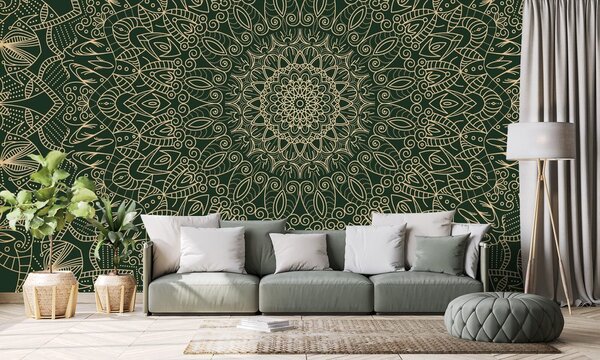 Tapeta detaljna ukrasna Mandala u zelenoj boji