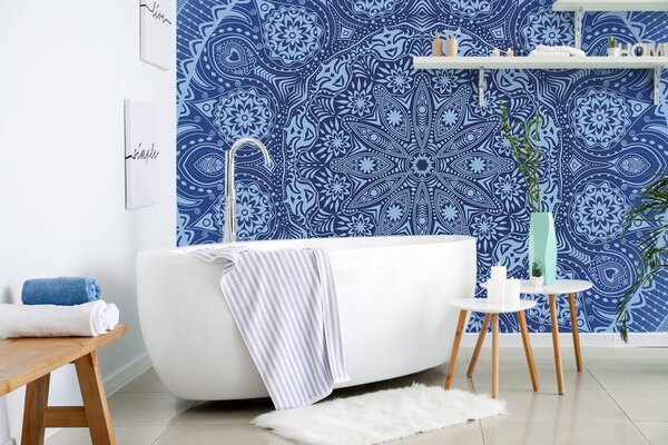 Tapeta ukrasna Mandala s čipkom u plavoj boji