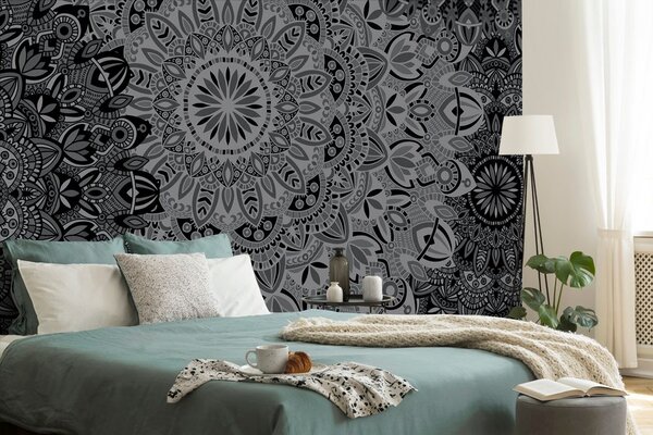 Tapeta stilska Mandala u crno-bijelom dizajnu